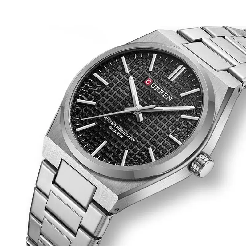 Curren qUARTZ Black Dial Silver-tone Men's Watch- 8439